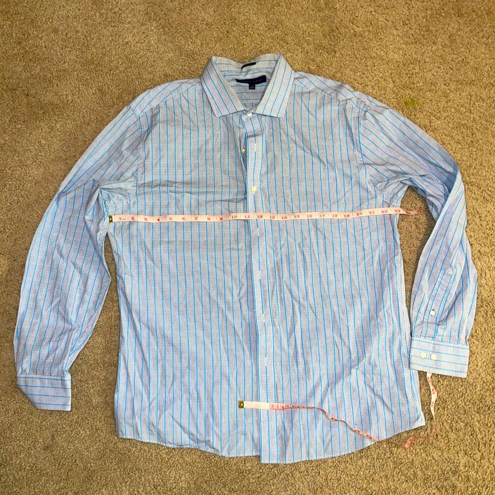 NWOT Tommy Hilfiger Mens Blue Striped Slim-Fit 17 (34-35) Button Up Long Sleeves
